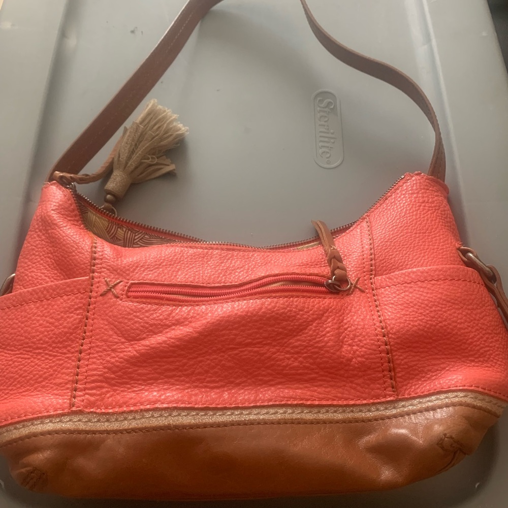 The Sak Coral and Brown Leather Shoulder Bag